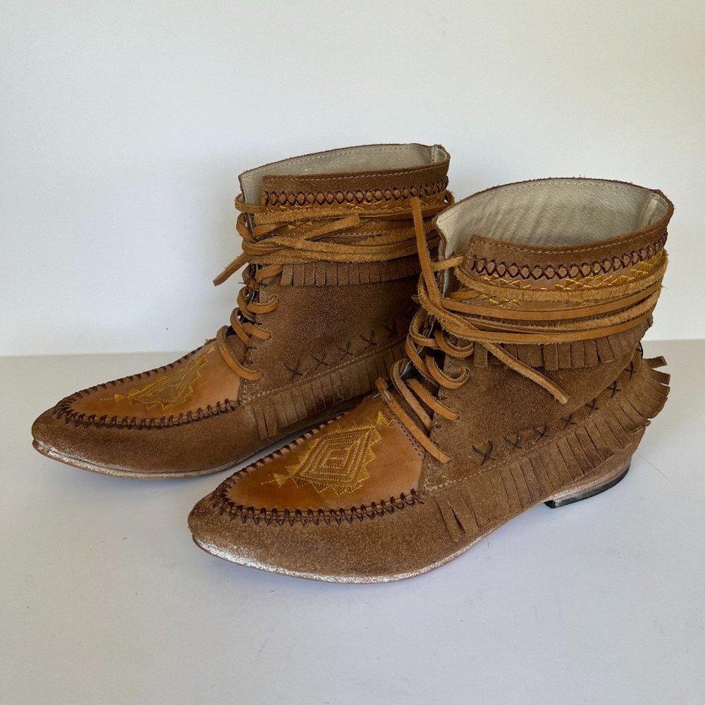 COPY - FREEBIRD by Steven Tribe Fringed Moccasin Boot - Tan